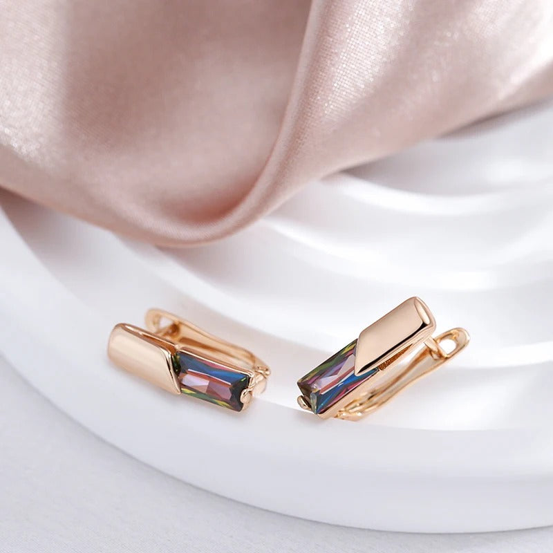 18K Rose Gold Plated Square Colorful Natural Zircon Drop Earring