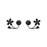 Personality Black Flower Pearl Stud Earrings