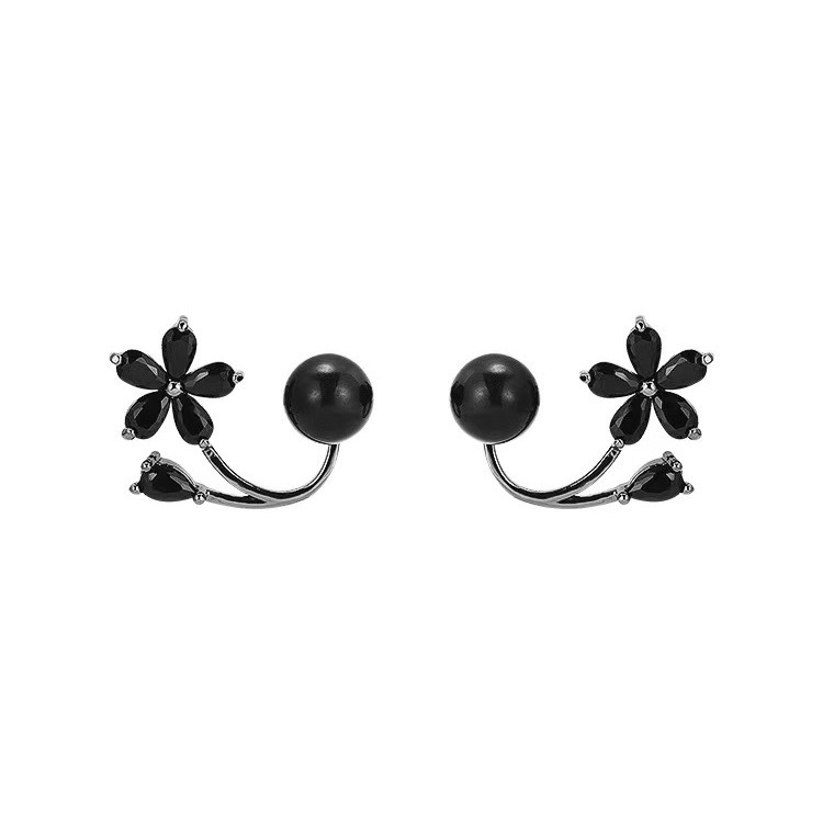 Personality Black Flower Pearl Stud Earrings