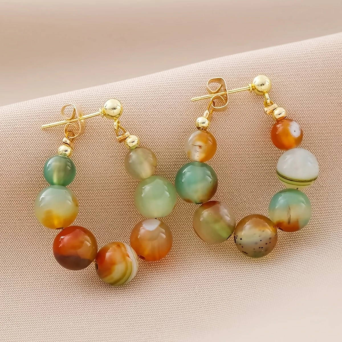 Vintage Colored Agate Bead Drop Earrings