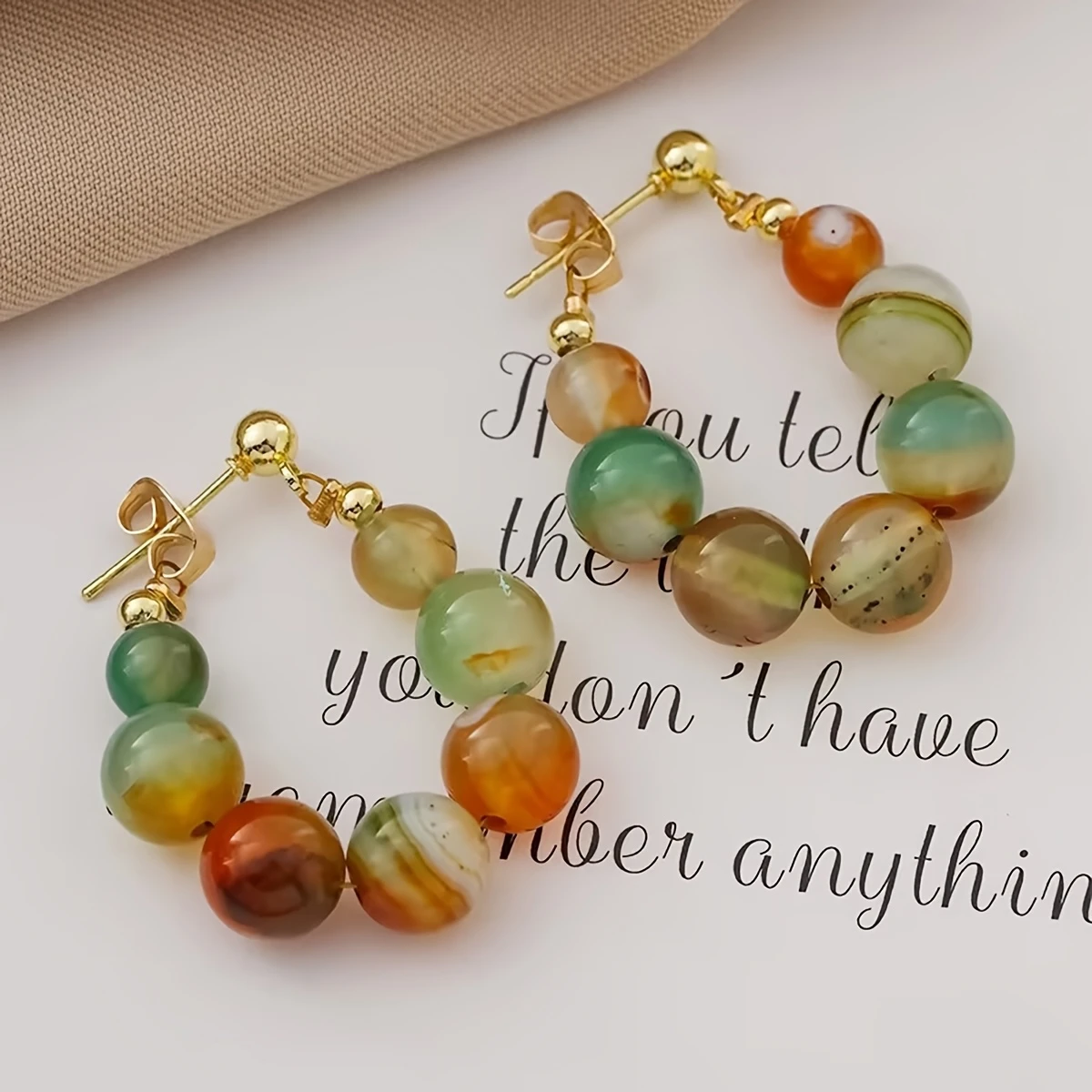 Vintage Colored Agate Bead Drop Earrings