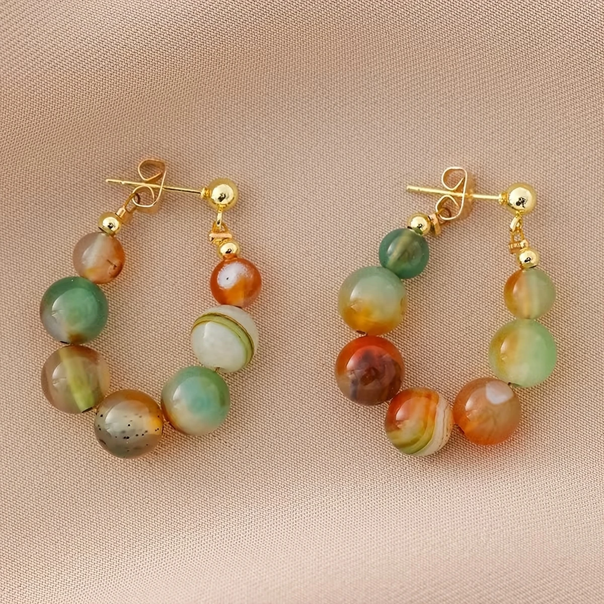 Vintage Colored Agate Bead Drop Earrings