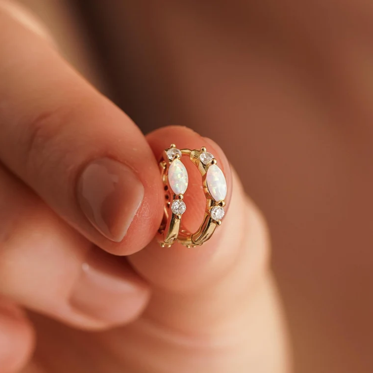 Minimalist Opal Huggie Hoop Earring