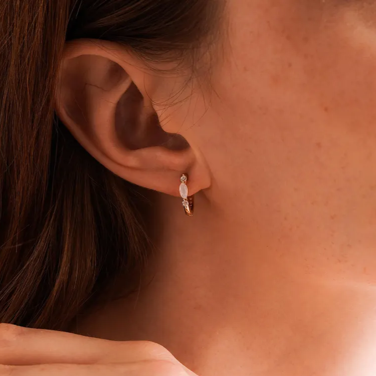 Minimalist Opal Huggie Hoop Earring