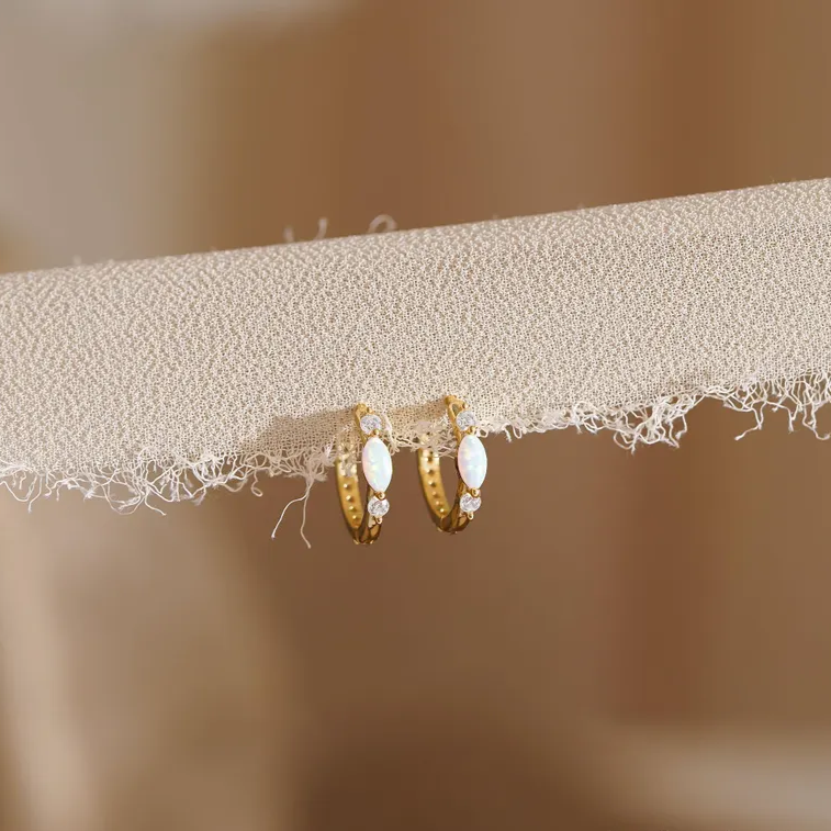 Minimalist Opal Huggie Hoop Earring