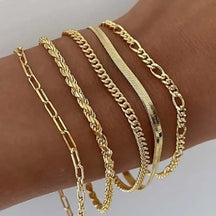 5-Piece: Elegant Multi-Layered Chain Bracelet Set