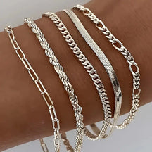 5-Piece: Elegant Multi-Layered Chain Bracelet Set