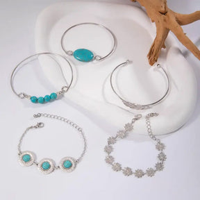 5-Piece Set: Retro Turquoise Inlaid Bracelet