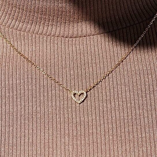 Dainty Diamond Heart Necklace Tiny Love Heart Everyday Necklace