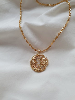 Sun and Moon Vintage Style 18k Gold Plated Necklace