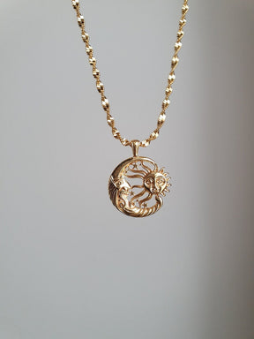 Sun and Moon Vintage Style 18k Gold Plated Necklace