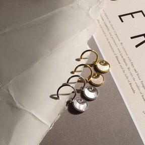 Hoop Earrings with Pearl Circle Charm
