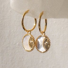 Hoop Earrings with Pearl Circle Charm