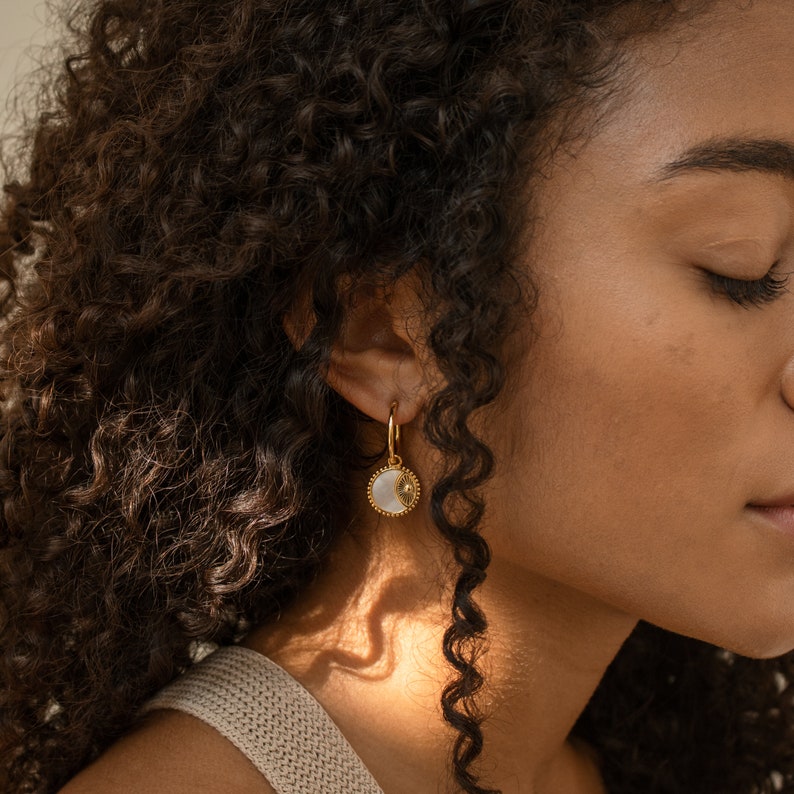 Hoop Earrings with Pearl Circle Charm