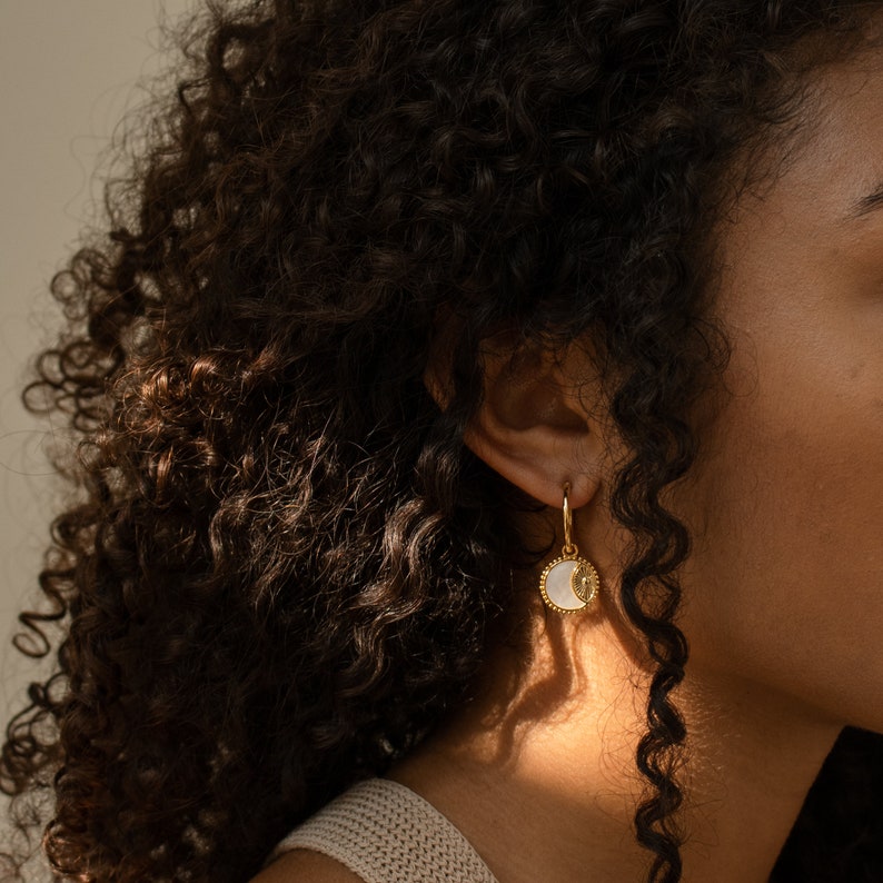 Hoop Earrings with Pearl Circle Charm