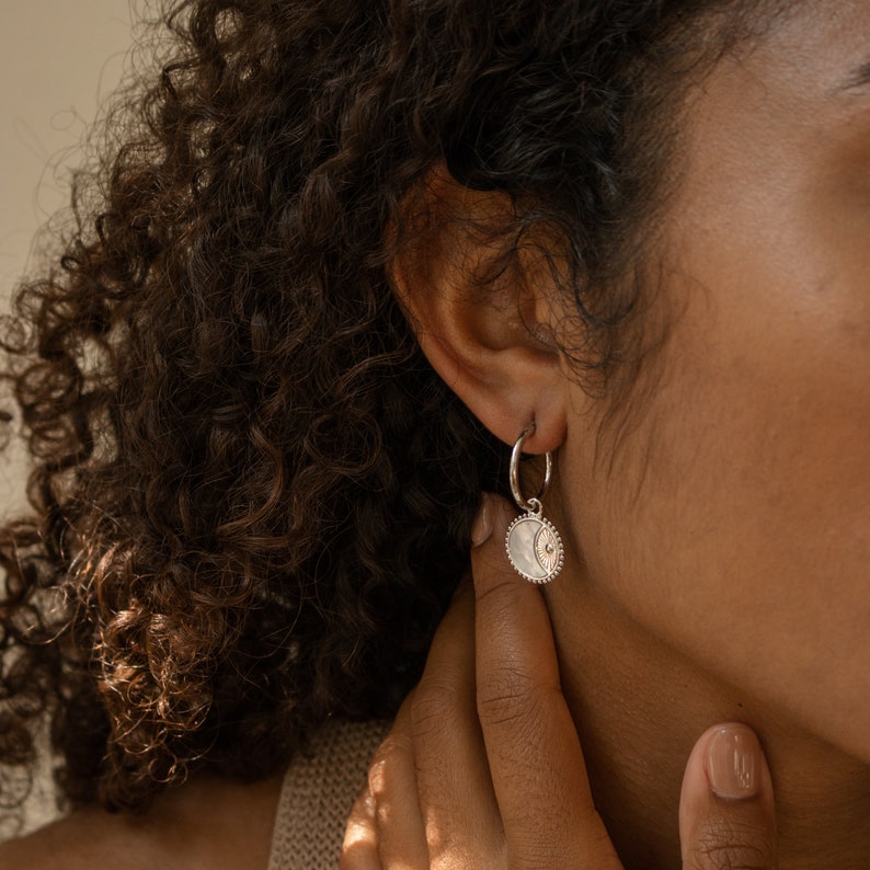 Hoop Earrings with Pearl Circle Charm