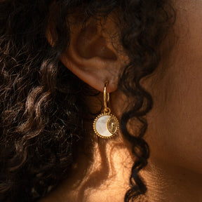 Hoop Earrings with Pearl Circle Charm