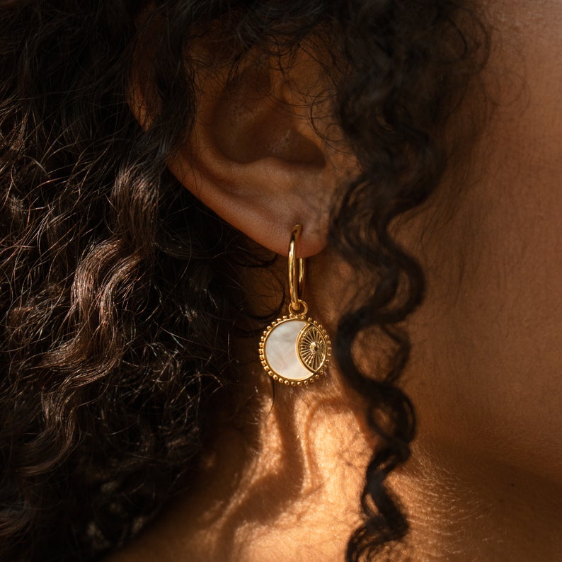 Hoop Earrings with Pearl Circle Charm