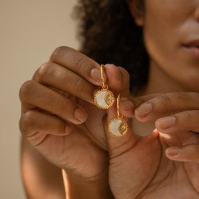 Hoop Earrings with Pearl Circle Charm