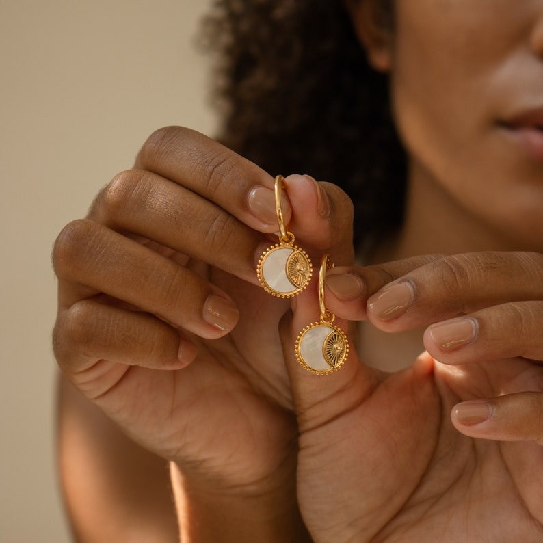 Hoop Earrings with Pearl Circle Charm