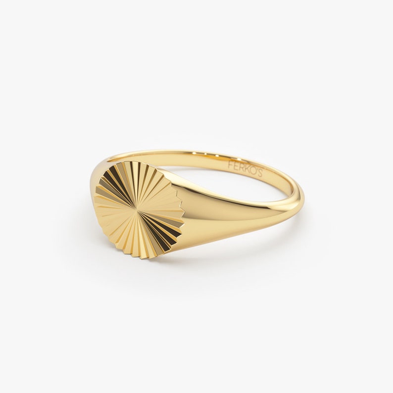 14k Solid Gold Sun Signet Ring
