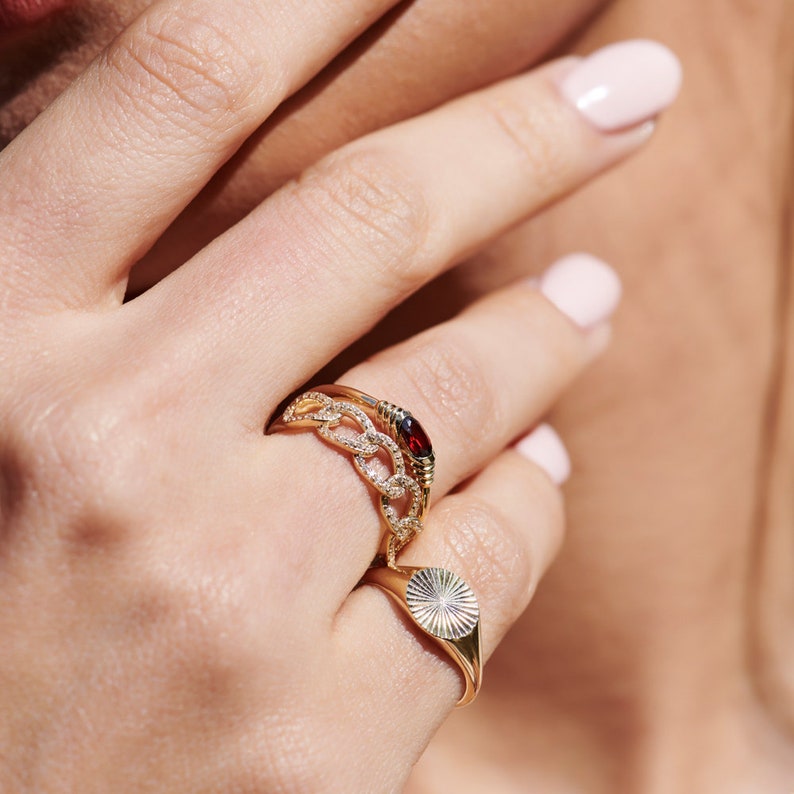 14k Solid Gold Sun Signet Ring