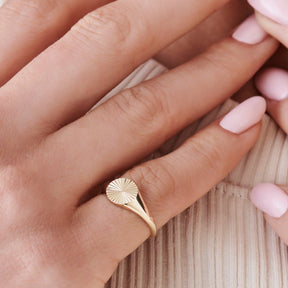 14k Solid Gold Sun Signet Ring