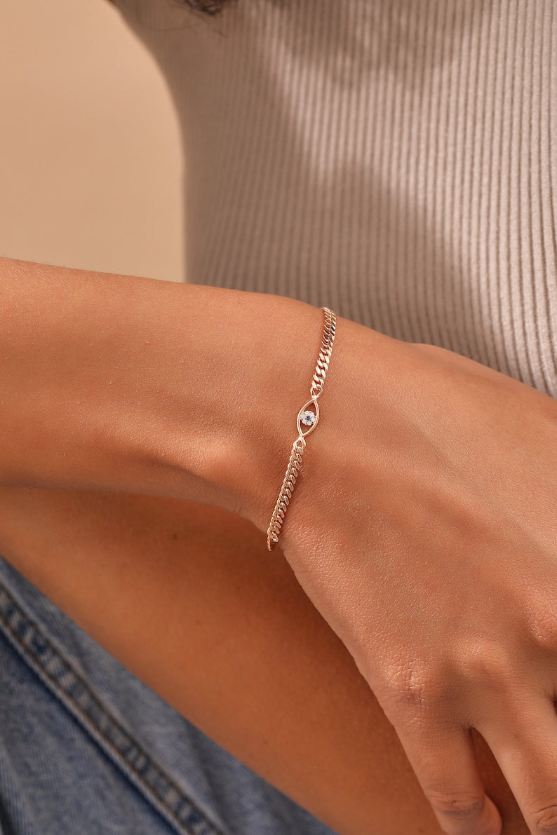 Sterling Silver Evil Eye Bracelet