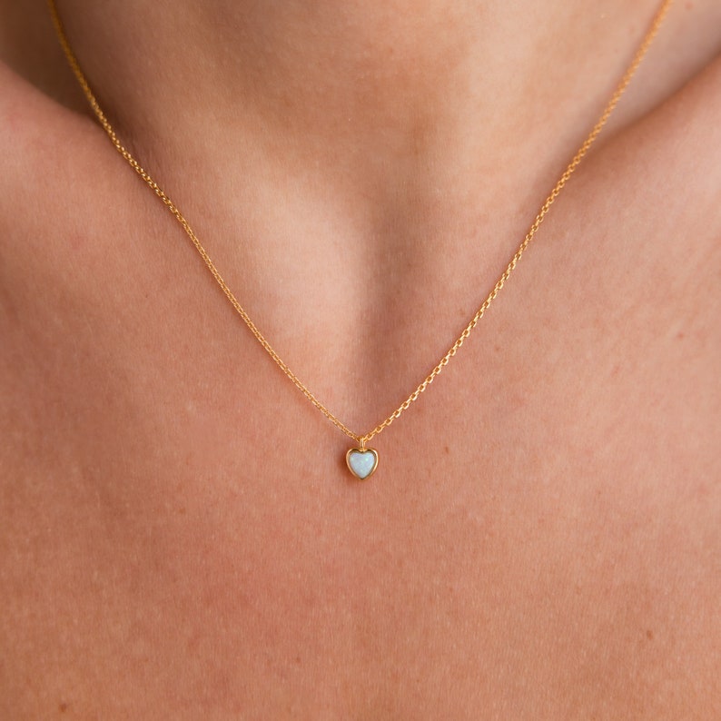 Dainty Opal Heart Necklace