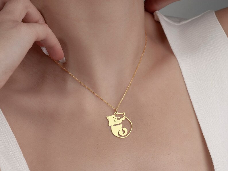 Hugging Cats Necklace