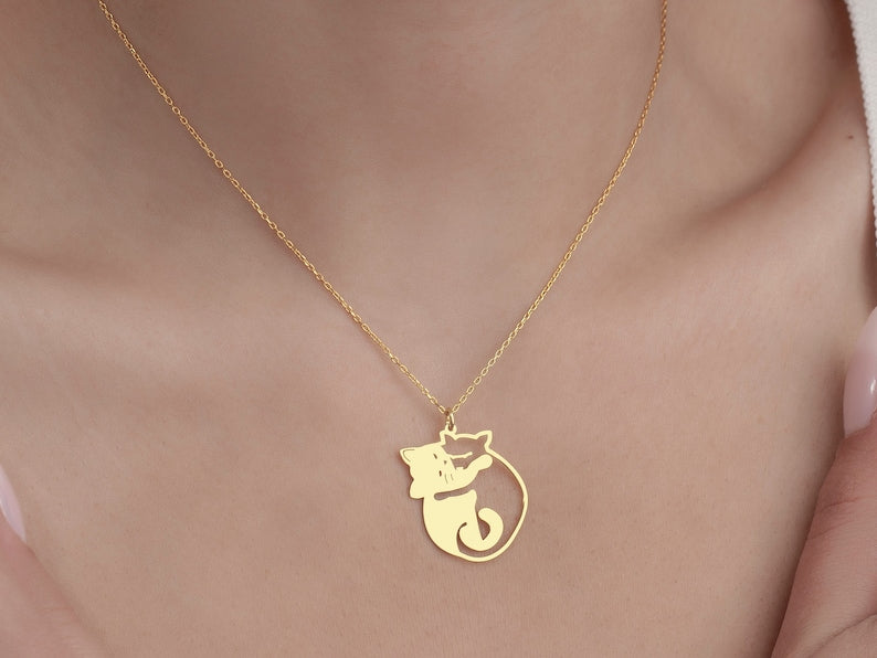 Hugging Cats Necklace