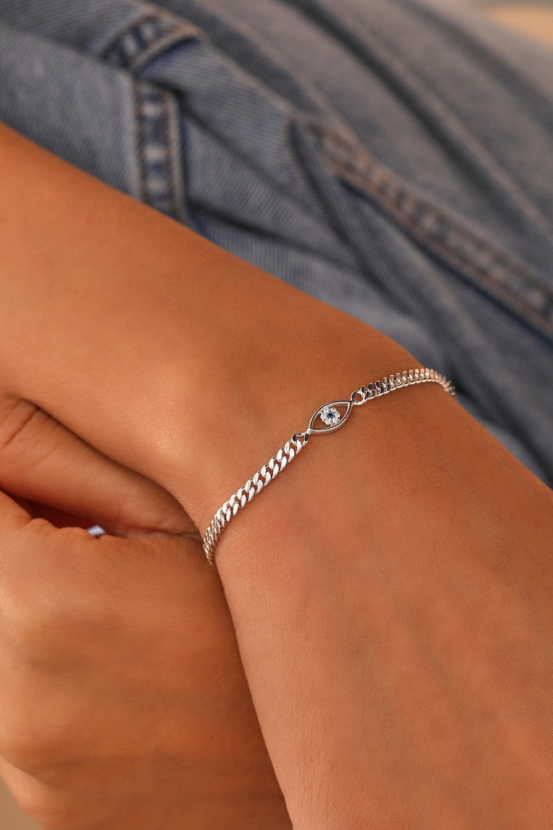 Sterling Silver Evil Eye Bracelet