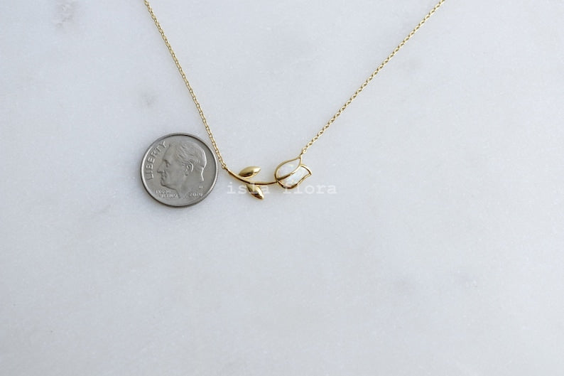 Dainty Encased Opal Tulip Wrap Necklace