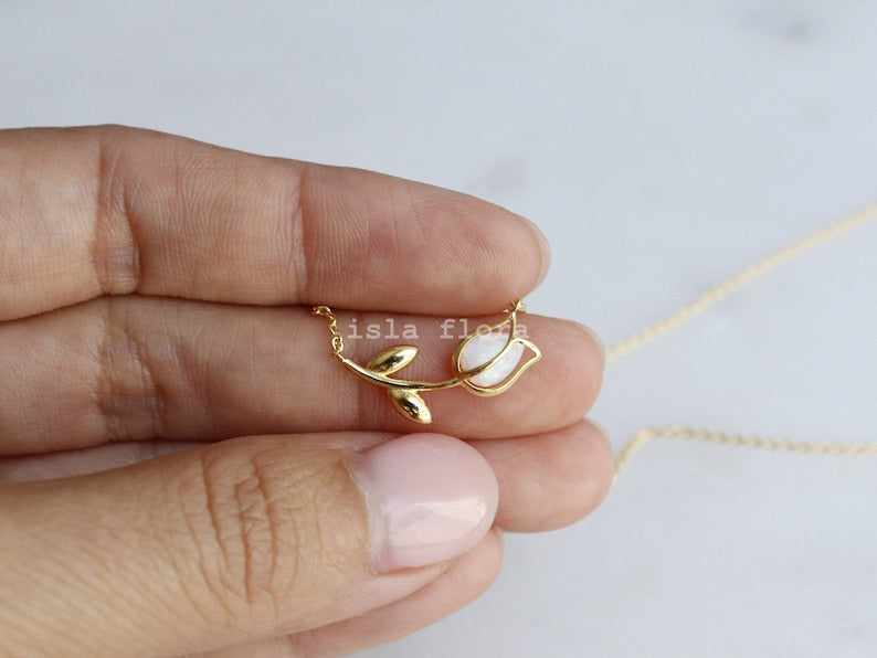 Dainty Encased Opal Tulip Wrap Necklace