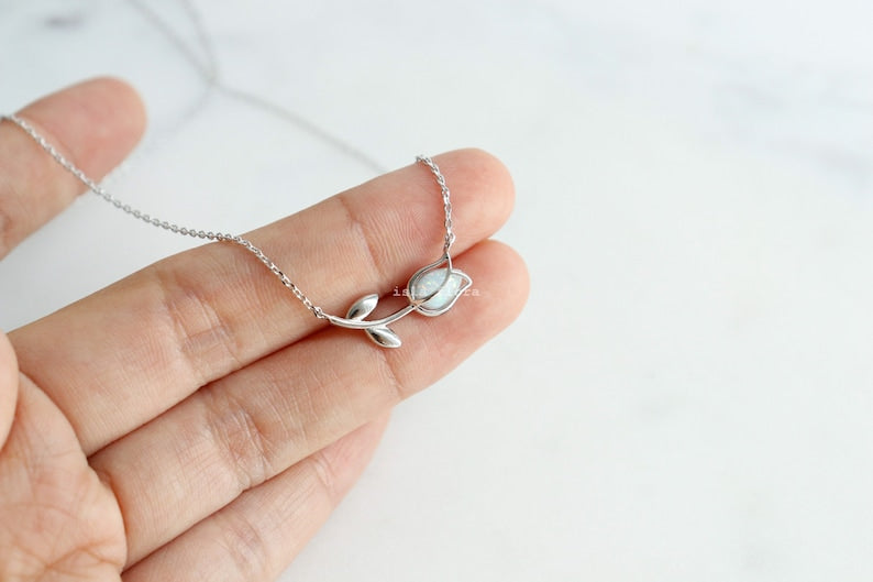 Dainty Encased Opal Tulip Wrap Necklace