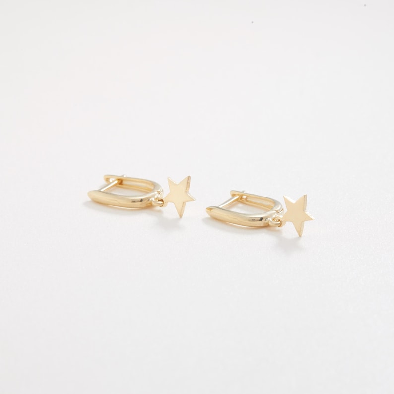 14k Gold Star Hoop Earrings