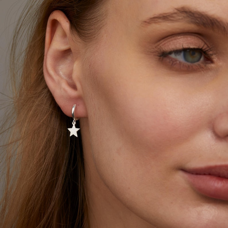 14k Gold Star Hoop Earrings