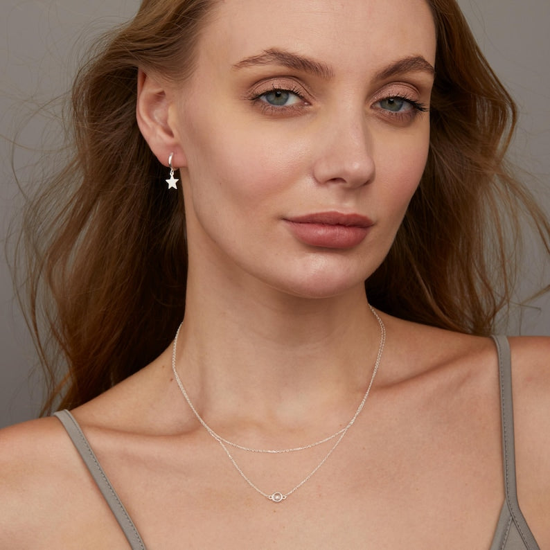 14k Gold Star Hoop Earrings