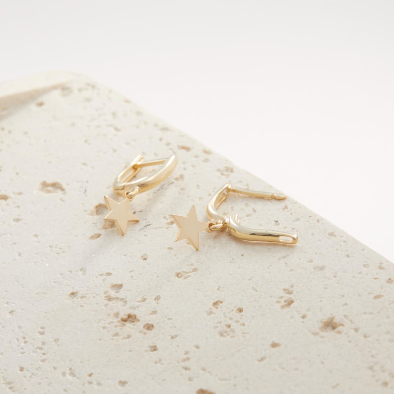 14k Gold Star Hoop Earrings