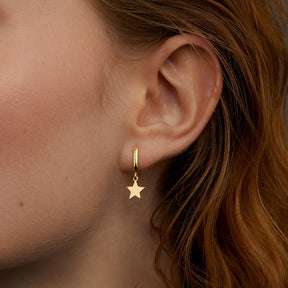 14k Gold Star Hoop Earrings