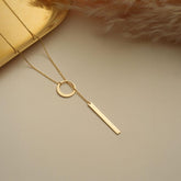 Dainty Gold Circle and Bar Lariat Necklace