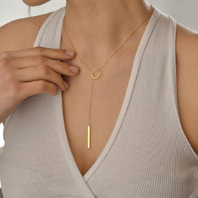 Dainty Gold Circle and Bar Lariat Necklace