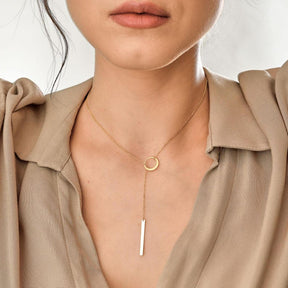 Dainty Gold Circle and Bar Lariat Necklace