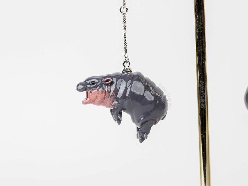 Pygmy Hippo Earrings - Hand Painted 3D Printed