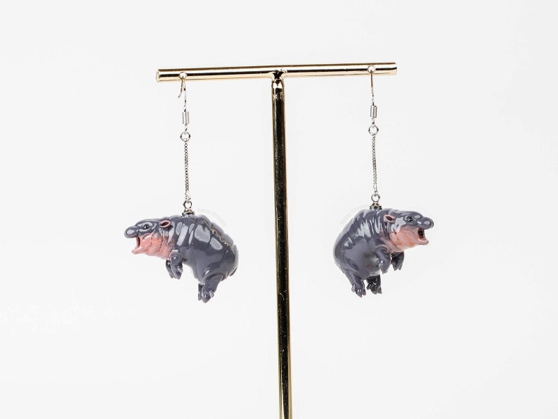 Pygmy Hippo Earrings - Hand Painted 3D Printed