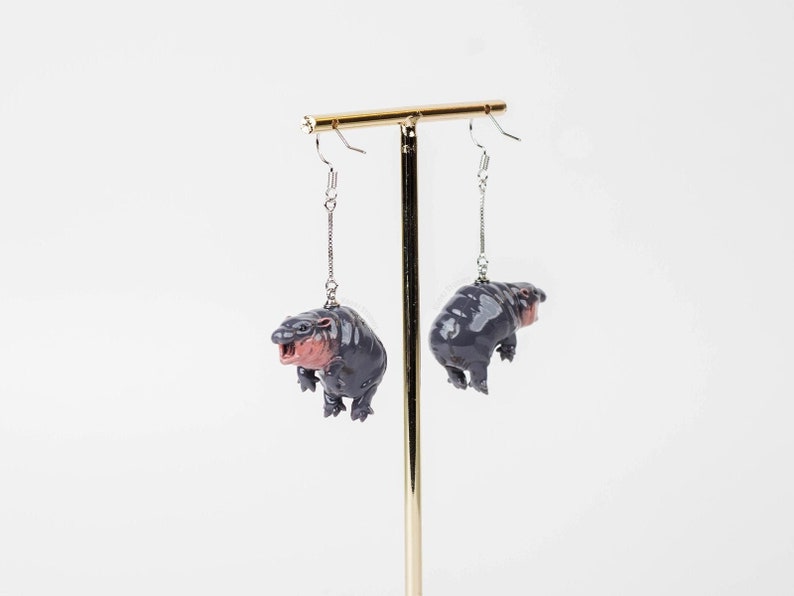 Pygmy Hippo Earrings - Hand Painted 3D Printed