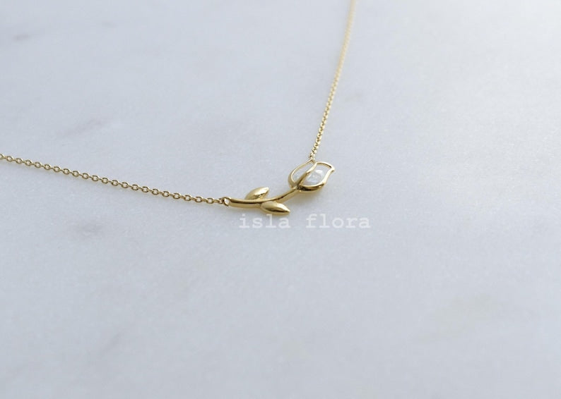 Dainty Encased Opal Tulip Wrap Necklace