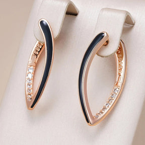 18K Rose Gold Plated Black Enamel Drop Earrings