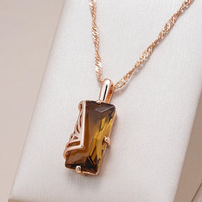 18K Rose Gold Plated Light Brown Natural Zircon Pendant Necklace