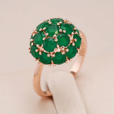 Jade flower ring in 18K rose gold plating